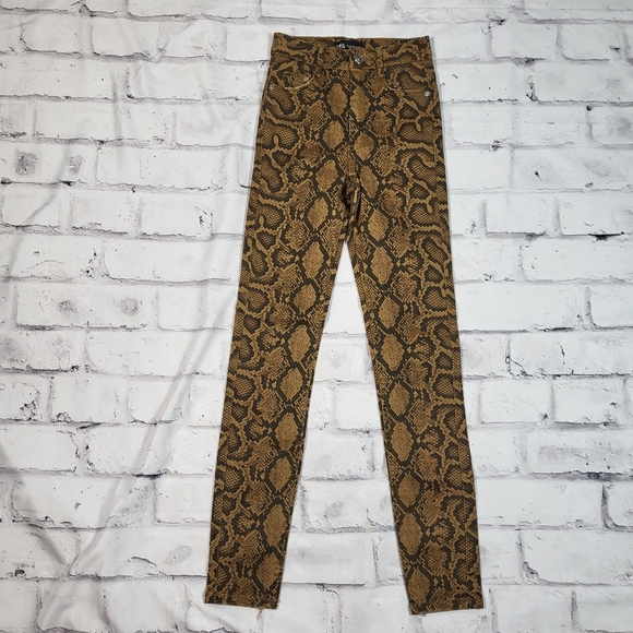 ZARA Tan Brown Neutral Snake Python Pattern High Rise Skinny Jeans Size 0 - Picture 2 of 4
